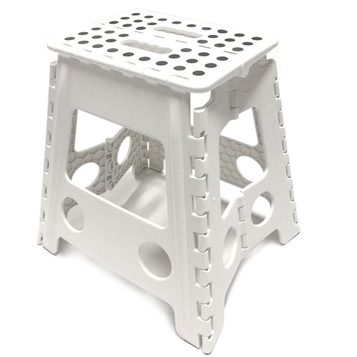 2PK 39cm White Plastic Folding Step Stool Portable Chair Flat Indoor/Outdoor - Picture 2 of 4