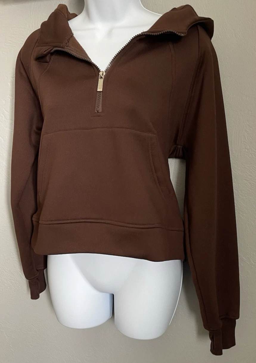 VETEMENTS Felpa con cappuccio LASLULU donna 1 2 zip marrone cropped fori pollice tasca centrale taglia small