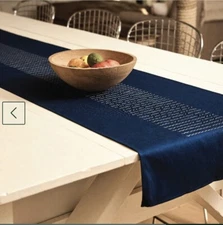 Navy Blue With White Wavy Stripe Print     70 x 18” Table Runner By Territory
