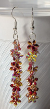 Red AB Sequin Long Earrings Handmade by Me