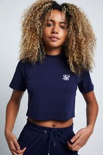 SikSilk Womens Navy Retro Box Fit Crop Tee UK8 Extra Small