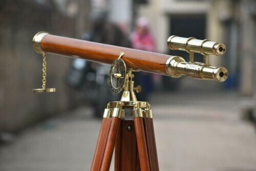 Stylish Solid Brass 39 Inch Telescope With Wooden Tripod Stand Handmade Nautical - Afbeelding 1 van 8