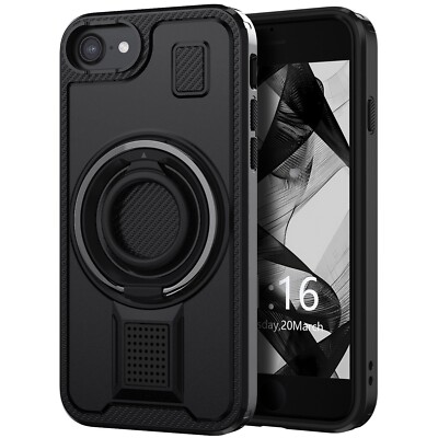 Double-Ring Kickstand Case Cover For Apple iPhone SE 3rd Gen 2022/SE 2020 Black