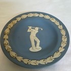 Wedgwood Blue Jasperware Golfer Decorative Plate, White Relief, England — photo 1