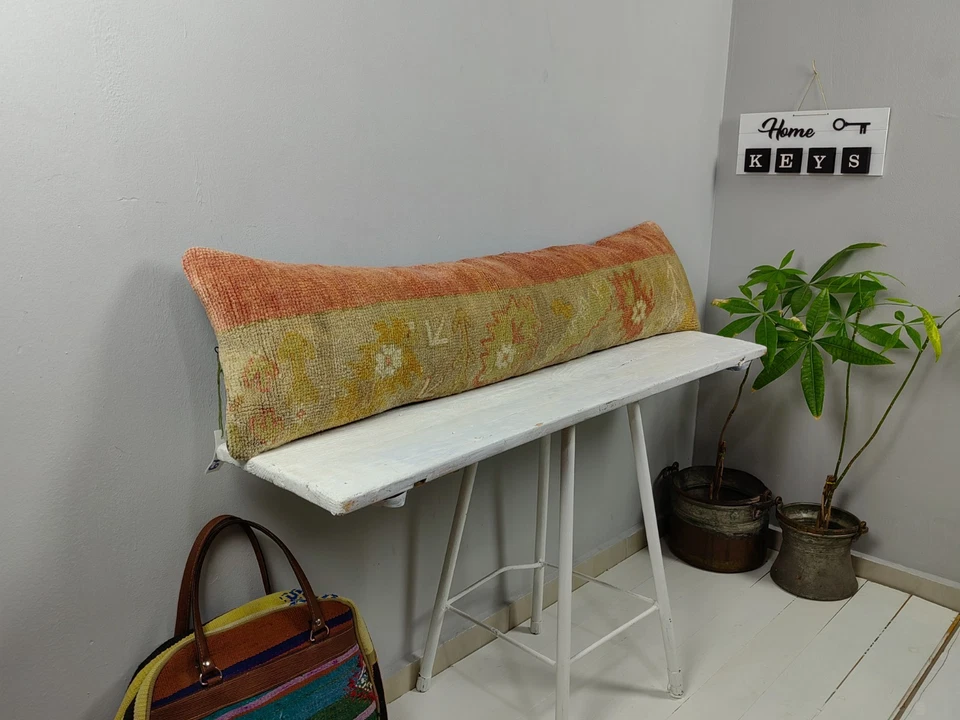 Funda de almohada Kilim turco 12x48 - tiro lumbar largo - cojín boho vintage Foto 2 de 4
