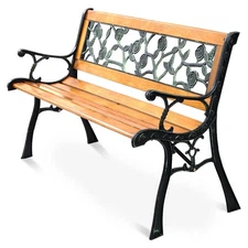 Patio Park Garden Bench 49 1/2" Porch Path Chair Cast Iron Hardwood Rose Pattern