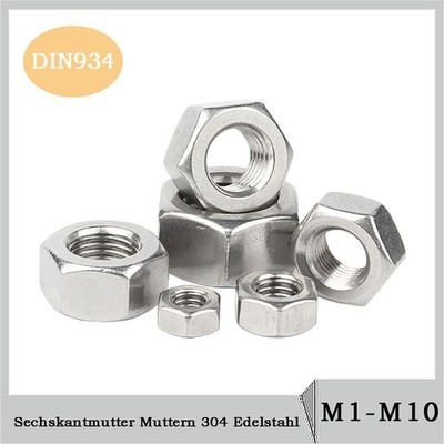 Sechskantmutter Muttern DIN934 Edelstahl A2 V2A M1 M1.2 M1.4 M1.6 M2 M2.5 - M10