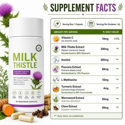 Uvola Milk Thistle Supplement, 80% Silymarin Liver Support Formula,90 Capsules