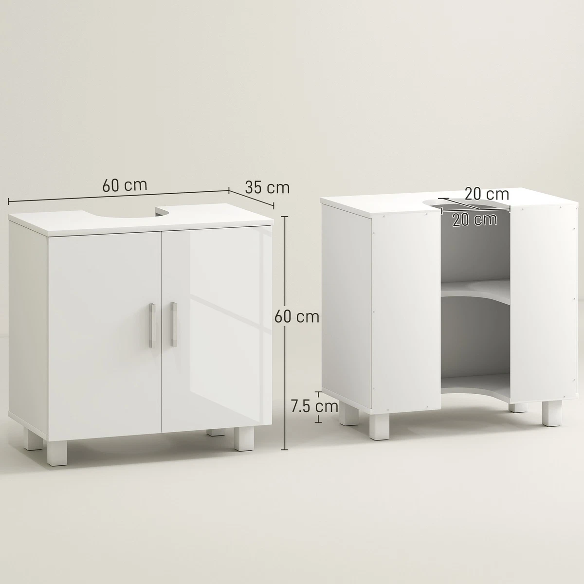 HOMCOM Mueble de baño independiente alto brillo debajo del lavabo, blanco