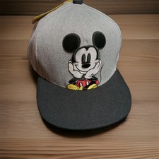 Disney Mickey Mouse Snapback Hat Gray Black One Size Embroidered Flat Brim Cap