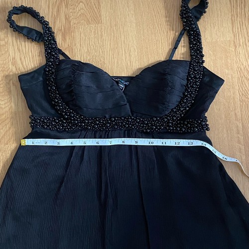 bebe vintage silk black beaded babydoll top size S empire drop waist - Picture 6 of 9