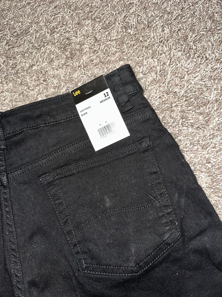 Pantalones Cortos Lee Riders Para Mujer 12 Negros Tiro Medio Bermudas Elastizados Denim Informales Verano Foto 4 de 4