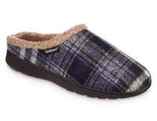 New Mens Isotoner Memory Foam Blue Plaid Hoodback Slippers Shoes XL 11 - 12