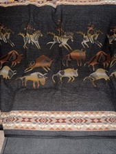 Vintage Pendleton Wool Camp Blanket Olive Green with Cream Stripes