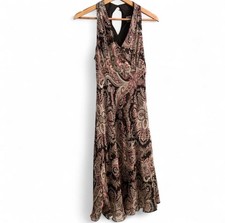 Vintage Ann Taylor Brown paisley Sheer Flowy V Neck Midi dress Size 4 #y2k