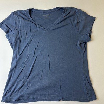 Faded Glory Shirt Womens Large Blue V Neck Short Sleeve Casual 100% Cotton Tee