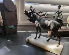 Vintage Bronze Roaring Stag Elk Onyx Base