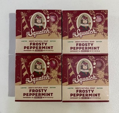 Dr Squatch 4 Pack Of Frosty Peppermint Limited Edition Holiday, Soap, Bar