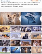 54 Pcs RFID Blocking Sleeves Bulk Credit Card Protector Animal Theme Design I...