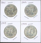 Lot of (4) Coins - 1941, 1942, 1943 & 1944 90% Silver Walking Liberty Halves