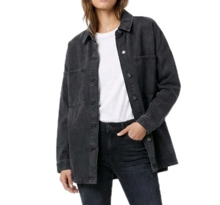 NEW Hudson L.A. Minimalist Denim Vintage Night Black Oversize Jean Jacket {XL}
