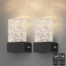 Black Battery Operated Wall Sconces Set of 2, Wireless Rechargeable Wall Ligh...