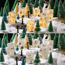 50 Pcs Christmas Village Sets Christmas Village Town Accessories LED Lighted ...