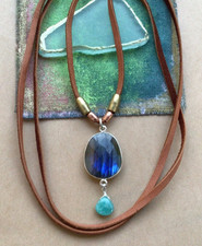  290 Labradorite Sundance Charm Necklace leather suede cord artisan jewelry