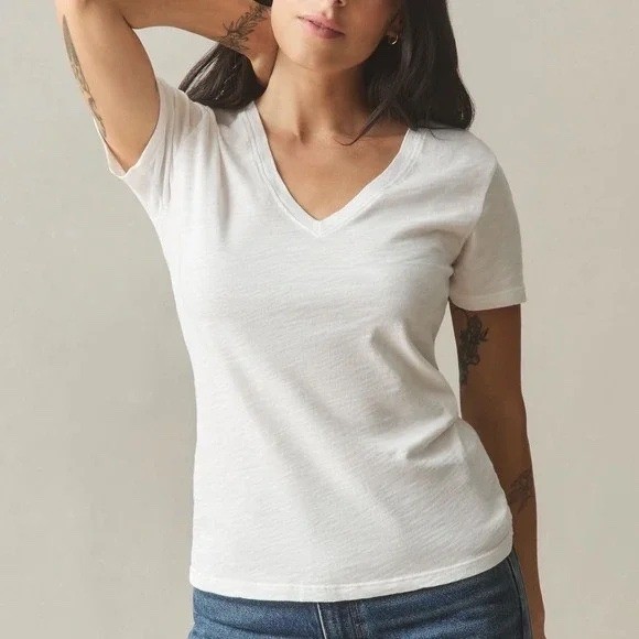 American Giant Premium Slub T-Shirt Womens M White Cotton V-Neck Short Sleeve