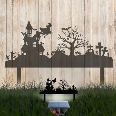 Spukhaus Halloween Metall Garten Silhouette Hexe, Friedhof Outdoor Deko
