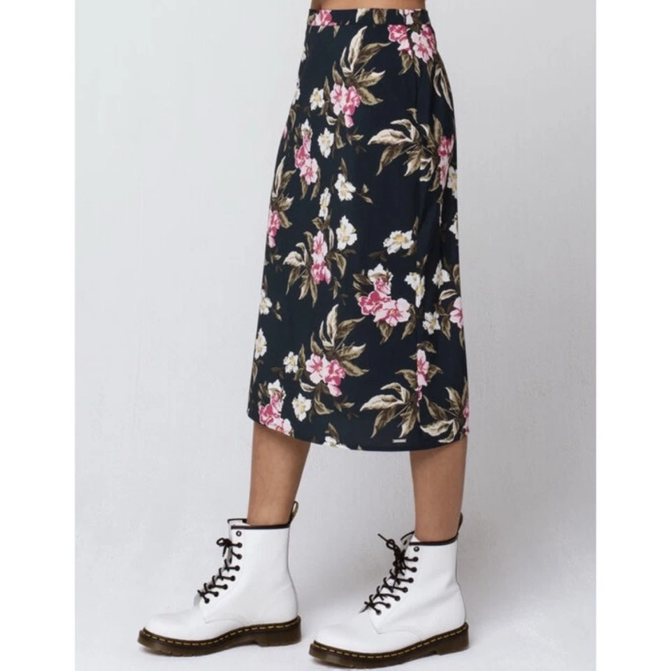 Volcom Im A Leo Skirt Size Small Midi Floral Pencil High Waist Straight Green - Image 4 of 4