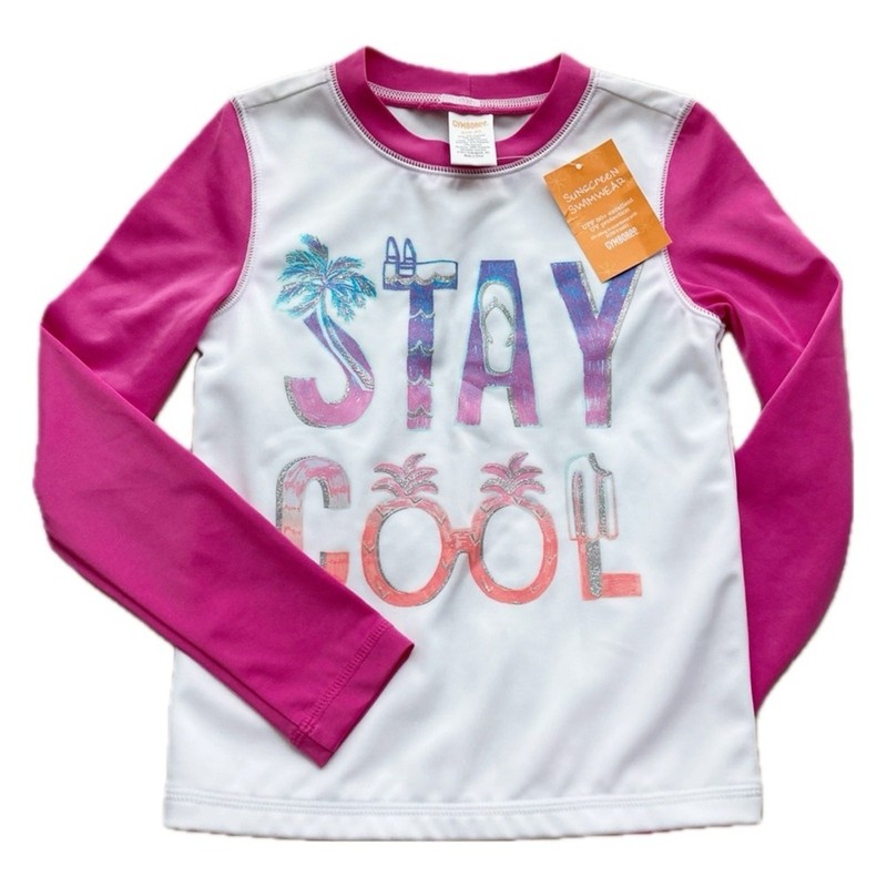 NWT Gymboree rashguard girls S 5 6 White and Pink stay cool long sleeve UPF 50+