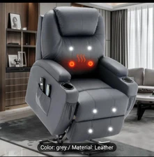 Heavy duty Power Lift Recliner Chair With Massage Heat leather Cup Holder adults