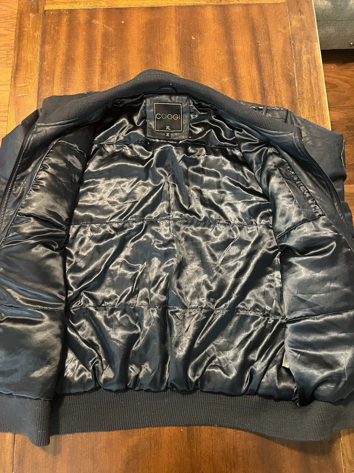 COOGI Rare Blue Pvc Faux Leather Bomber Jacket Mens XL - Image 4 of 4