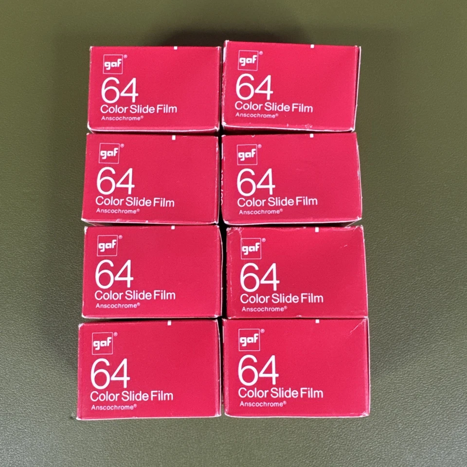 Lote de 8 películas diapositivas a color GAF 64 135/20, ASA 64-19 DIN selladas caducadas 1974 Foto 3 de 4