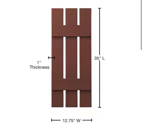 Ply Gem 12 x 35 Polypropylene 3-Board Open Board and Batten Shutters,Pair In Red - Picture 2 of 5
