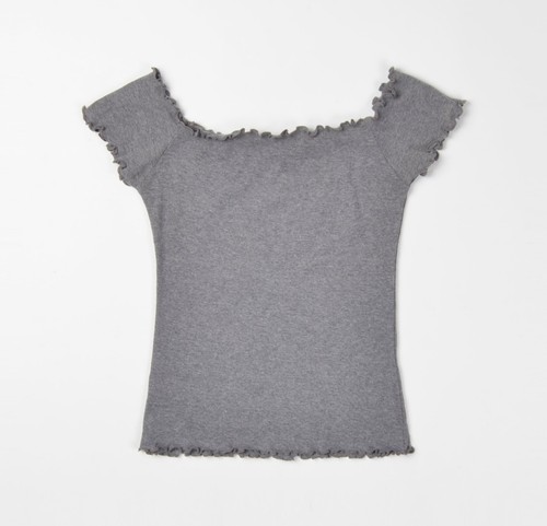 Hollister Y2K Rib Knit Gray Off Shoulders Babydoll Tee Top Size M - Picture 3 of 6