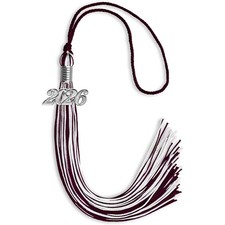 Endea Graduation Maroon/White Mixed Color Tassel With Silver Date Drop