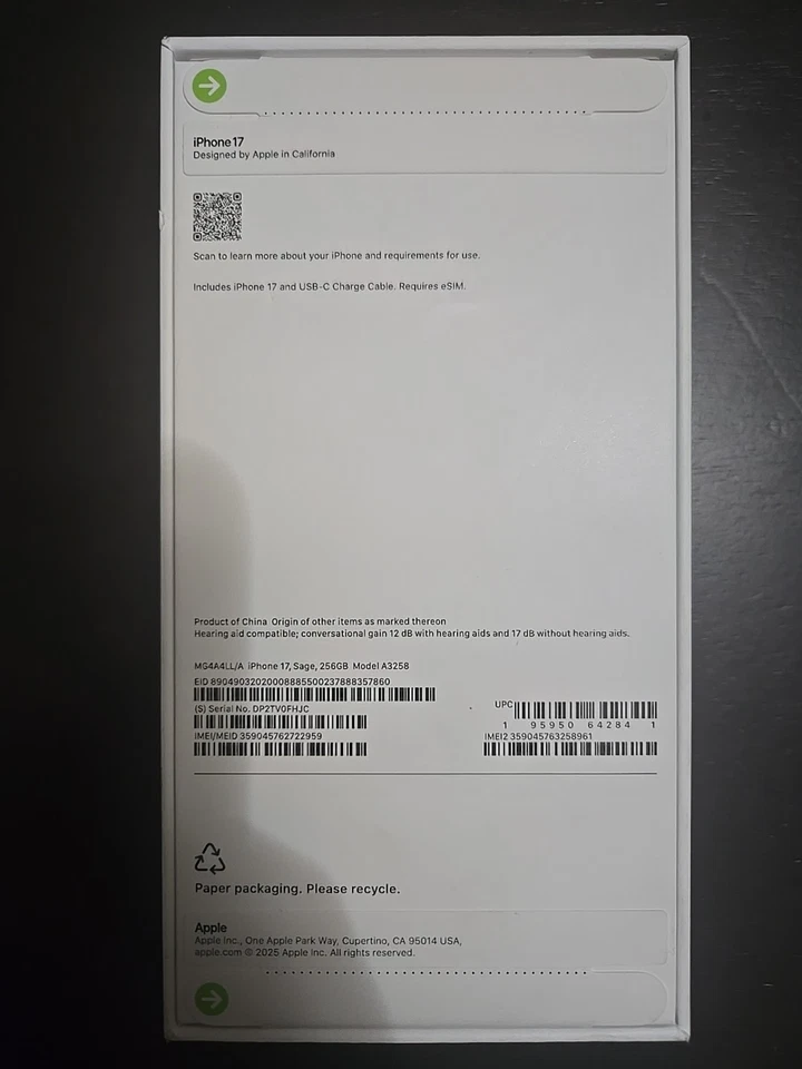 New Apple iPhone 17 Sage 256gb (Xfinity) Factory Locked - Sealed - Image 2 of 3