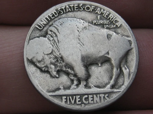 1919 D Buffalo Nickel 5 Cent Piece- Denver, Good/VG Reverse Details