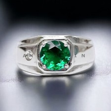 Emerald Gemstone With 925 Sterling Silver Ring For Men's AL673