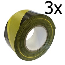 3 x 70mm x 100 metre rolls YELLOW / BLACK HAZARD WARNING  BARRIER TAPE  