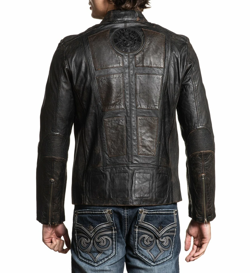 AFFLICTION Leather FIRE HORSE MEN'S JACKET Black Biker MMA - Image 2 of 4