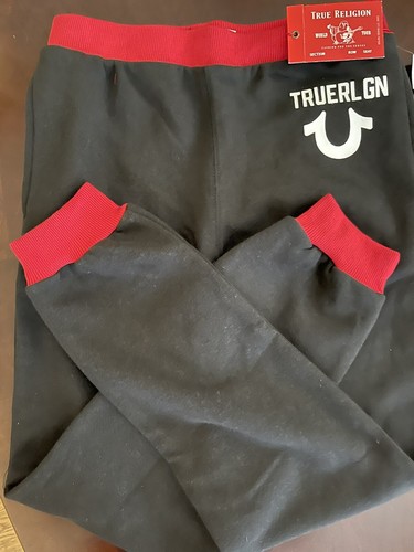 NWT Kid's True Religion Classic Logo Jogger Pant Black & Red - Picture 3 of 3