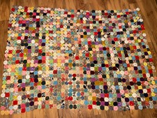 Vintage Handmade YoYo Quilt Throw Colorful 59 X 80 Hand Sewn Cottage Core Folk