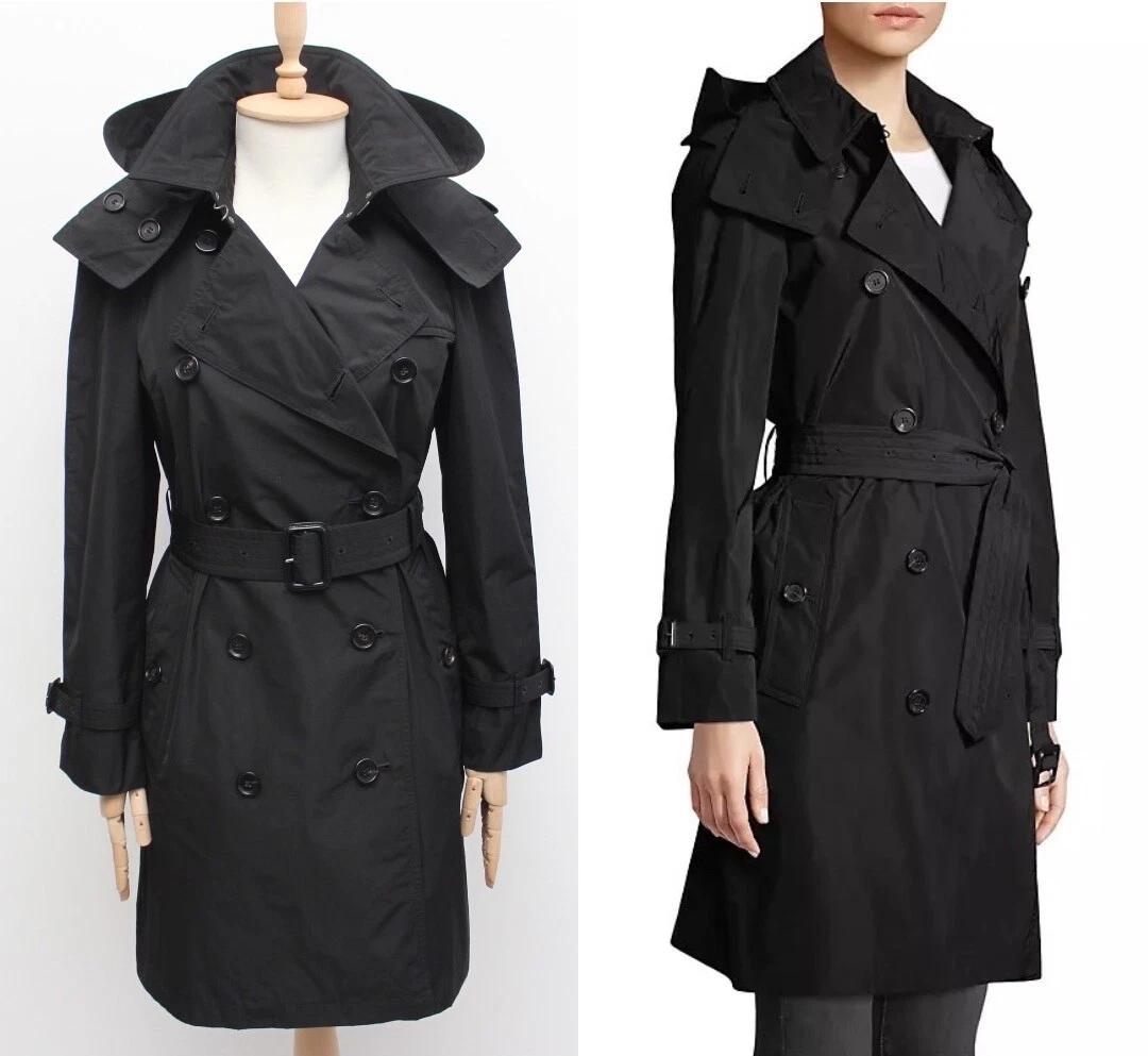 Trench cappotto donna BURBERRY London Amberford con cappuccio nero RARO US2 adatto a S