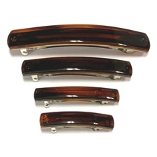 Hair Barrette Metal Clip Women Tortoise Brown Long Thin Rectangle Made in France