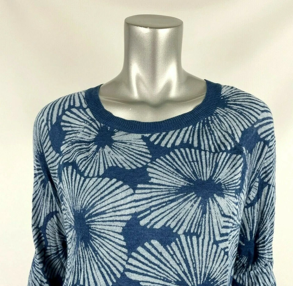 Suéter para mujer J.Crew S lino azul floral cuello redondo manga larga tejido fino C4663 Foto 3 de 4