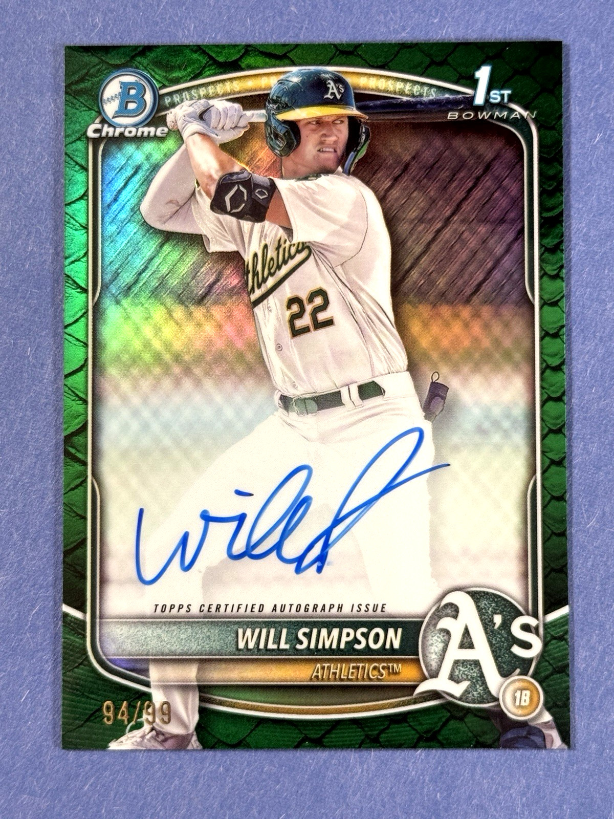 2025 Bowman - Will Simpson Chrome 1st Green Reptilian Refractor Auto #/99