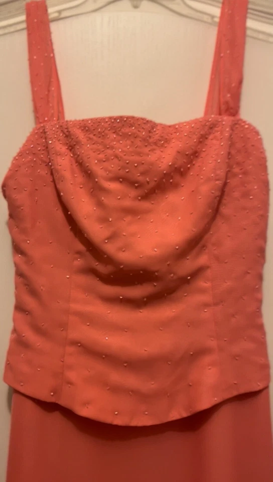 Jordan Talla 6 Largo Cuentas Boda Baile de graduación Vestido de Noche Formal Coral Rosa Salmón Foto 4 de 4